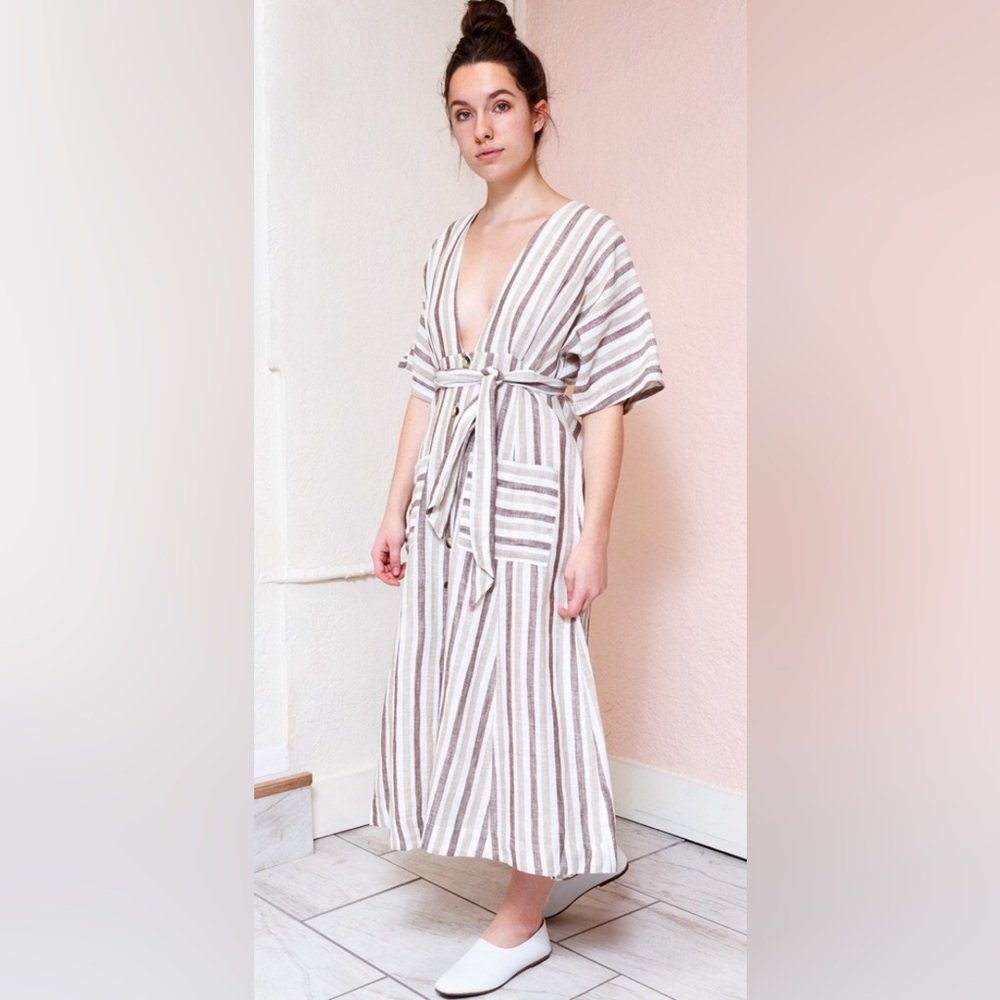NWT Free People Striped V-Neck Monday Midi Dress